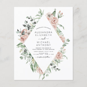 Budget Dusty Pink Floral Wedding Invitation Flyer
