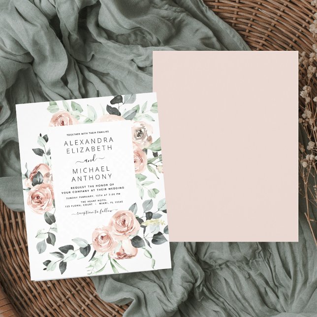Budget Dusty Pink Floral Wedding Invitation Flyer (Creator Uploaded)