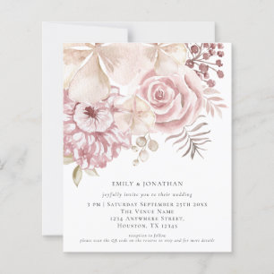 Budget Dusty Pink Florals QR Code Wedding Invite