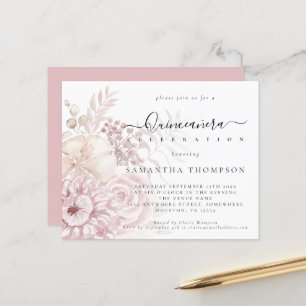 Budget Dusty Pink Florals Quinceañera Invitation