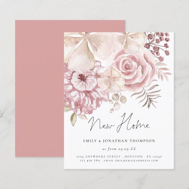Budget Dusty Pink Florals Script Moving New Home (Front/Back)