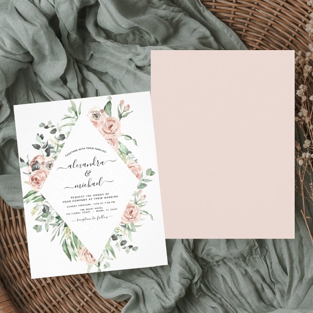Budget Dusty Pink Greenery Wedding Invitation Flyer (Creator Uploaded)