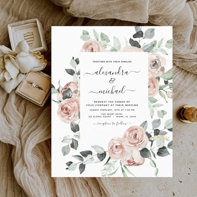 Budget Dusty Pink Greenery Wedding Invitations (Creator Uploaded)