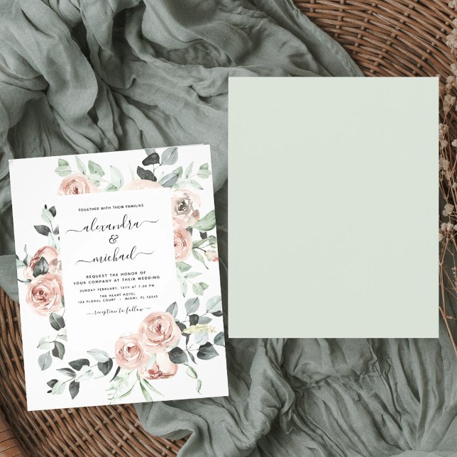 Budget Dusty Pink Greenery Wedding Invitations Flyer (Creator Uploaded)