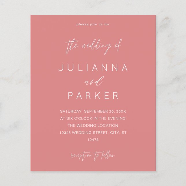 Budget Dusty Pink MOD Calligraphy Wedding Flyer (Front)