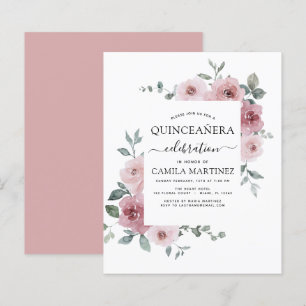 Budget Dusty Pink Quinceañera Floral Invitation