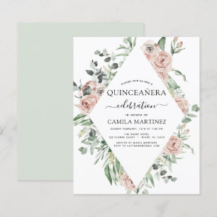 Budget Dusty Pink Quinceañera Floral Invitation