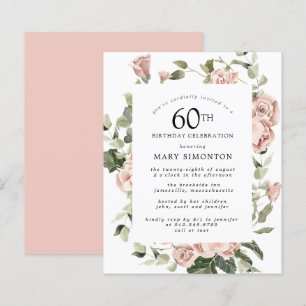 Budget Dusty Pink Rose 60th Birthday Party Invite