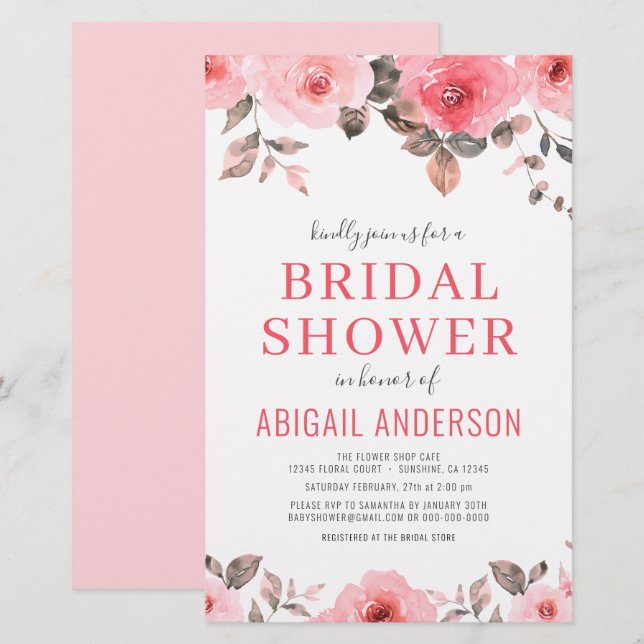 Budget Dusty Pink Rose Bridal Shower Invitation  (Front/Back)
