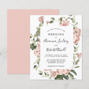 Budget Dusty Pink Rose Floral Wedding Invitation