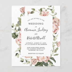 Budget Dusty Pink Rose Floral Wedding Invitation Flyer
