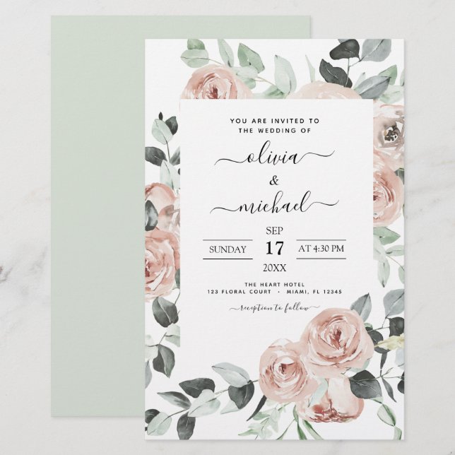Budget Dusty Pink Sage Floral Wedding (Front/Back)