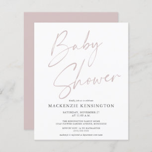 Budget Dusty Pink Script Baby Girl Shower Invite