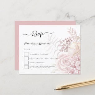 Budget Dusty Pink Tinted Florals Wedding RSVP