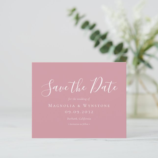 BUDGET Dusty Pink Wedding Save The Date (Standing Front)