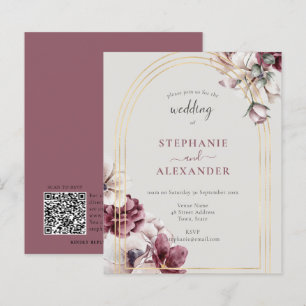 Budget Dusty Plum Floral Wedding QR Code Invite