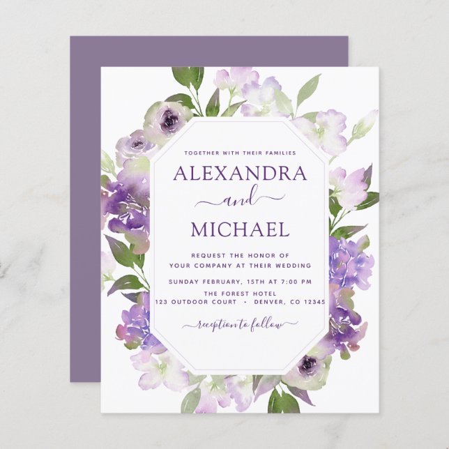 Budget Dusty Purple Wedding Floral Greenery (Front/Back)