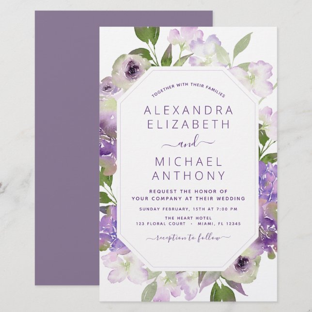 Budget Dusty Purple Wedding Floral Greenery (Front/Back)
