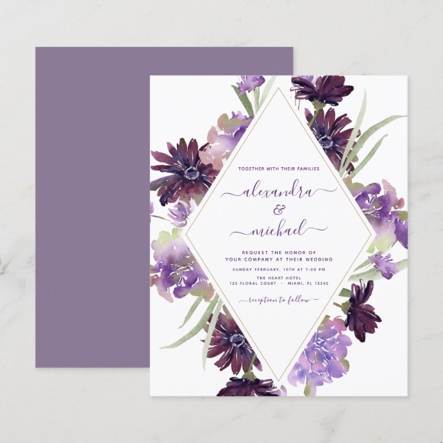Budget Dusty Purple Wedding Floral Greenery (Front/Back)