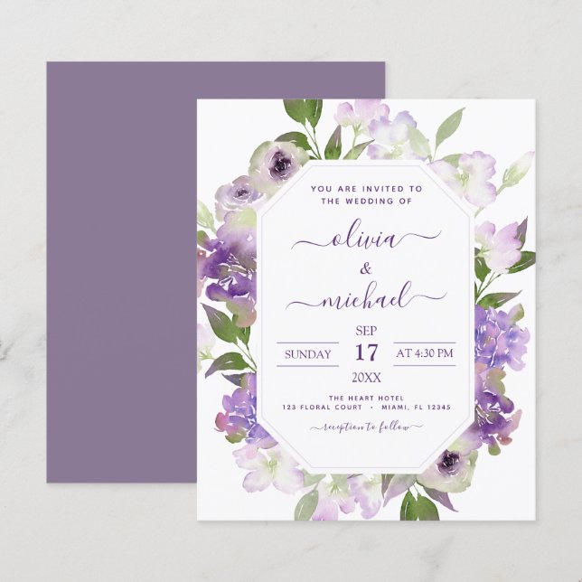 Budget Dusty Purple Wedding Floral Greenery (Front/Back)