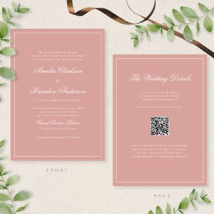 Budget Dusty Rose Border Script Wedding QR Code Invitation