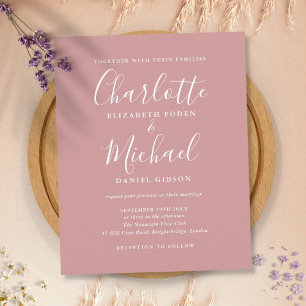 Budget Dusty Rose Chic Script Wedding Invitation