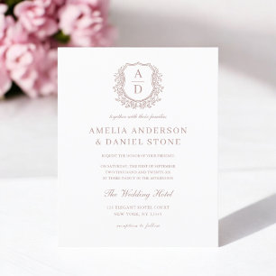 Budget Dusty Rose Crest Wedding Invitation