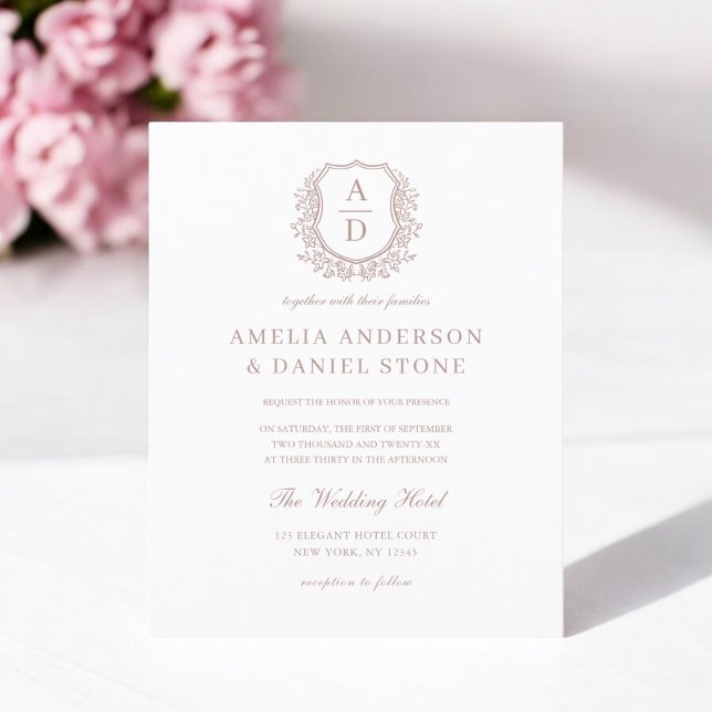 Budget Dusty Rose Crest Wedding Invitation (Creator Uploaded)