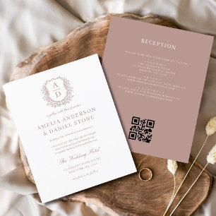 Budget Dusty Rose Crest Wedding QR Code Invitation Flyer