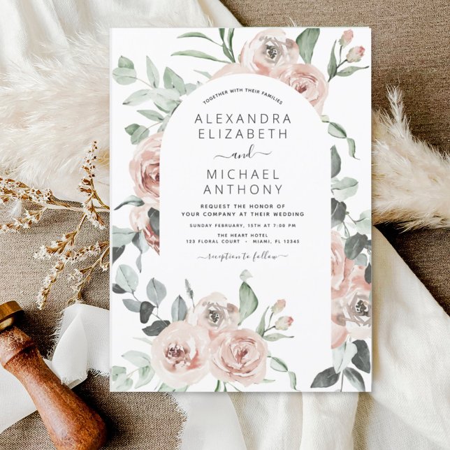 Budget Dusty rose Floral Faire-part de mariage (Créateur téléchargé)