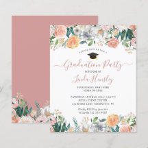Budget Dusty Rose Floral Graduation Party Invite