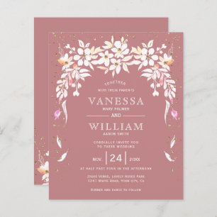 BUDGET dusty rose floral wedding invitation       