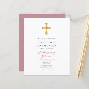 Budget Dusty Rose Girl First Communion Invitation