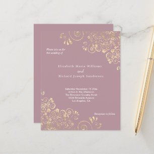 Budget Dusty Rose Gold Swirls Wedding Invitation