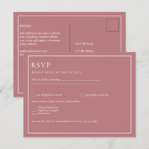 BUDGET Dusty Rose Monochrome RSVP Simple Plain Postcard