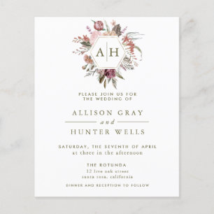 Budget Dusty Rose Monogram Wedding Invitation