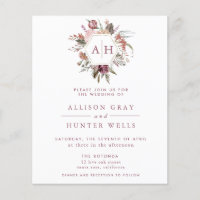 Budget Dusty Rose Monogram Wedding Invitation  Fly