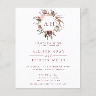 Budget Dusty Rose Monogram Wedding Invitation Fly Flyer