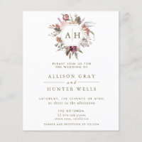 Budget Dusty Rose Monogram Wedding Invitation Fly