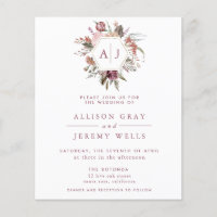 Budget Dusty Rose Monogram Wedding Invitation Fly