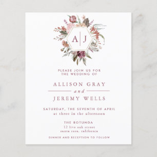 Budget Dusty Rose Monogram Wedding Invitation Fly Flyer