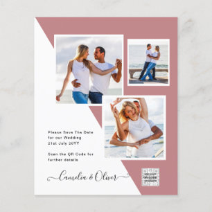 BUDGET Dusty ROSE Photo Wedding Save Date QR Code  Flyer