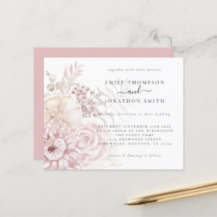 Budget Dusty Rose Pink Florals Wedding Invitation