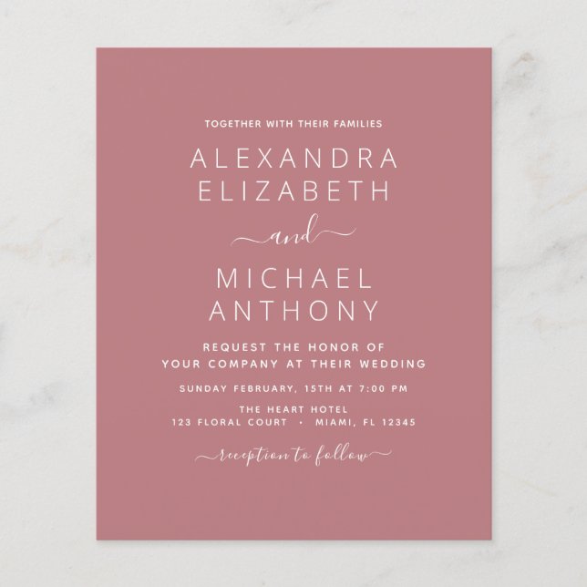 Budget Dusty Rose Pink Wedding Invitation Flyer (Front)