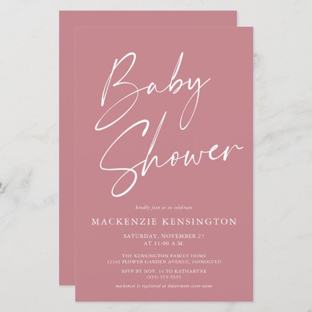 Budget Dusty Rose Simple Script Baby Shower (Front/Back)