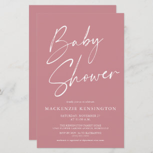 Budget Dusty Rose Simple Script Baby Shower