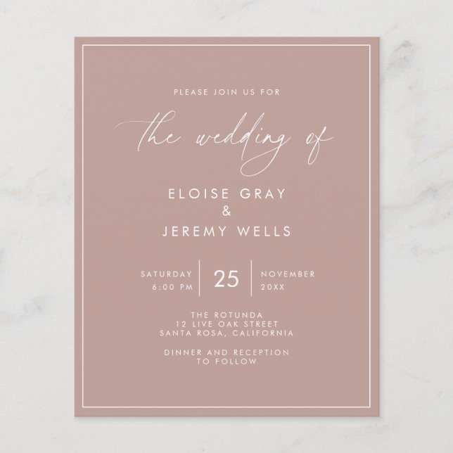 Budget Dusty Rose Wedding Invitation  Flyer (Front)