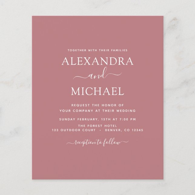 Budget Dusty Rose Wedding Modern Invitation Flyer (Front)