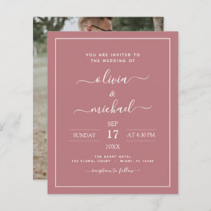 Budget Dusty Rose Wedding with Photo Invitation