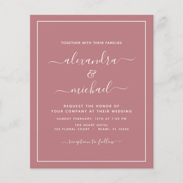Budget Dusty Rose Wedding with Photo Invitation Fl Flyer (Front)